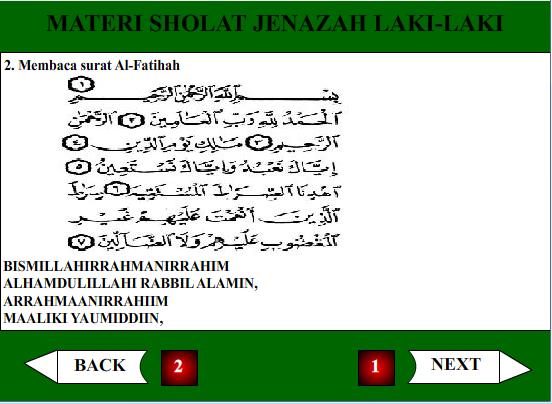 4. Tampilan Materi Surah Al-Fatihah Pilihan materi Surah Al-Fatihah berfungsi untuk menjelaskan dan menampilkan
