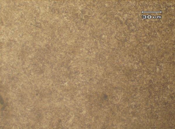 Gambar di atas menunjukkan Foto struktur mikro spesimen 1 (raw material), terlihat bahwa struktur yang terbentuk pada spesimen ini adalah pearlite (pada gambar berwarna hitam atau gelap) dan ferrite