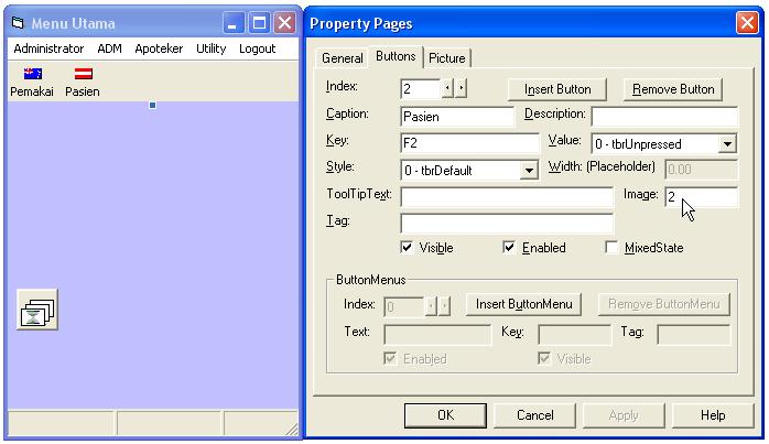 Gambar 1.48 Tahapan Penambahan Gambar (Ikon) Pada Toolbar 22. Untuk memanggil menu melalui toolbar, lakukan klik dua kali pada toolbar kemudian tulis koding berikut ini.