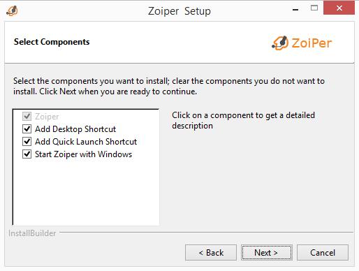 3. Setelah menentukan option-option tambahan dari installsi Zoiper,