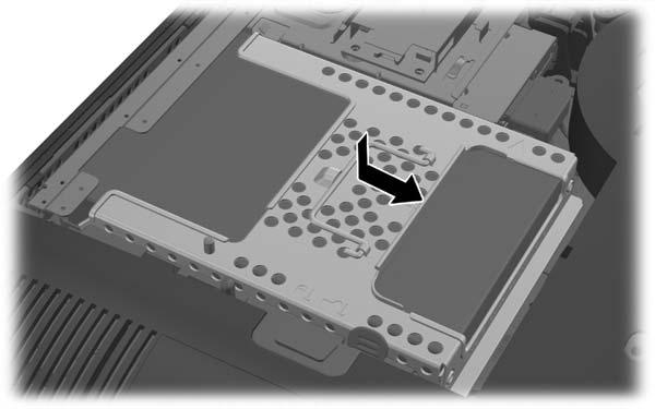 11. Dorong drive hard disk baru, atau adapter drive yang menahan drive 2,5 inci opsional, ke dalam rangka hingga terkunci pada tempatnya.