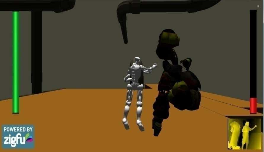 Karakter pemain merupakan robot dengan warna abu-abu. Karakter akan bergerak sesuai dengan gerakan yang pemain lakukan di dunia nyata.