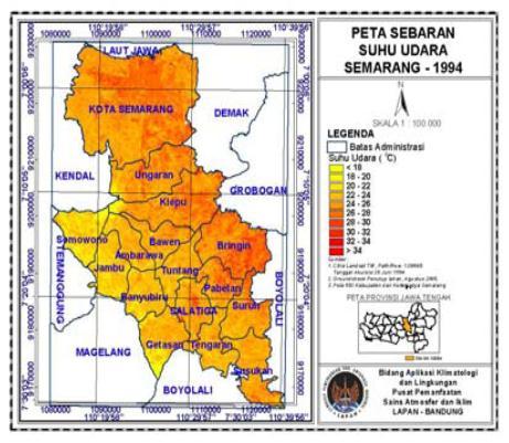 studi penilitian di wilayah Semarang dan Surabaya. Gambar 3.9. dan 3.10. memperlihatkanurban Heat Island Semarang pada tahun 1994 dan 2002.