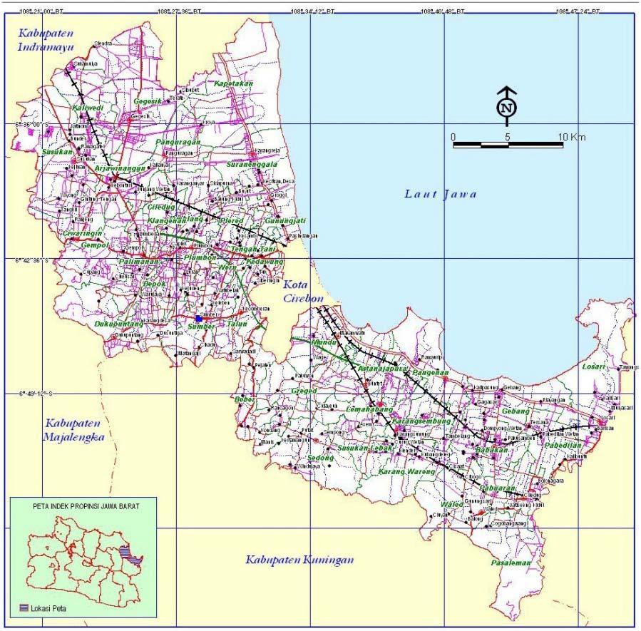 Wilayah kabupaten Cirebon ditunjukkan pada Gambar 1.1 berikut ini: Gambar 1.1 Wilayah Kabupaten Cirebon I.