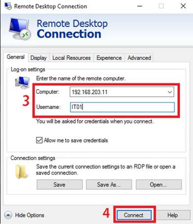 Step 7: Untuk mencoba, klik start lalu ketikan Remote Desktop Connection ->akan muncul tampilan baru ketikan Computer : 192.168.203.