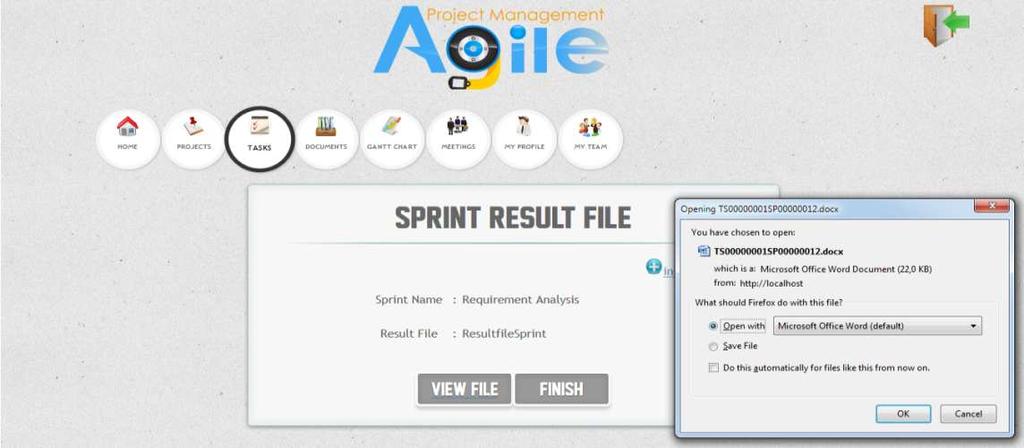 Pada sprint result menampilkan nama sprint dan result file yang telah diunggah oleh tim.