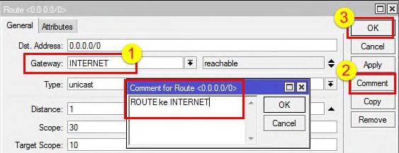 Klik : IP Route Pada jendela Route List, klik tombol tambah