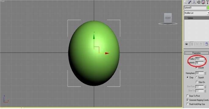 37 III.4.4. Membuat karakter babi 1. Pembentukan bodi awal babi, caranya adalah: - Create > Geometry > pilih object sphere, lalu create pada viewport perspective.