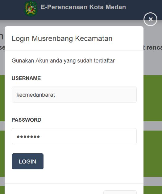 Gambar 1.3 Pada form Login Musrenbang Kecamatan masukkan username dan password. User dan password bersifat rahasia.
