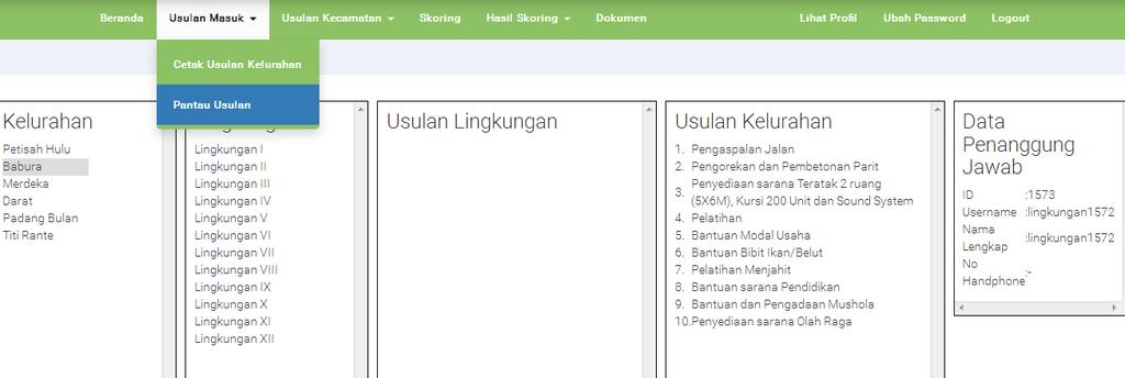 Pada gambar diatas merupakan tampilan dari usulan masuk setelah mengklik menu cetak usulan kelurahan.