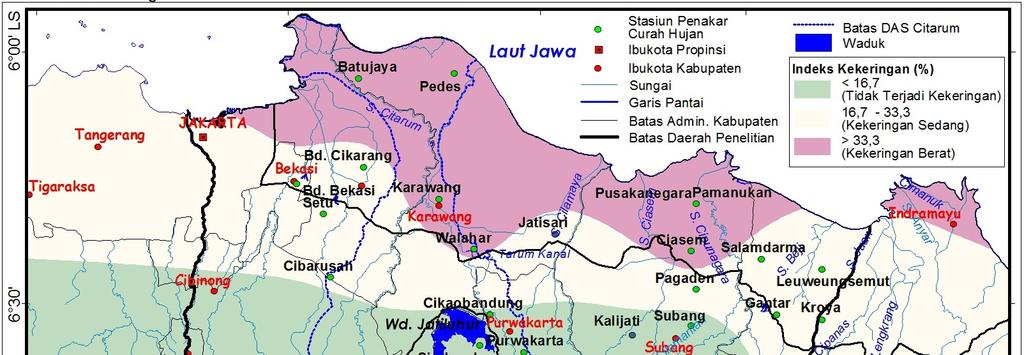 lokasi yang berada di sisi selatan daerah tersebut (Bendung Bekasi, Bendung Cikarang dan Jatisari) dan sisi sebelah timur (Salamdarma, Leuweungsemut, Gantar dan Kroya) yang masuk dalam kategori