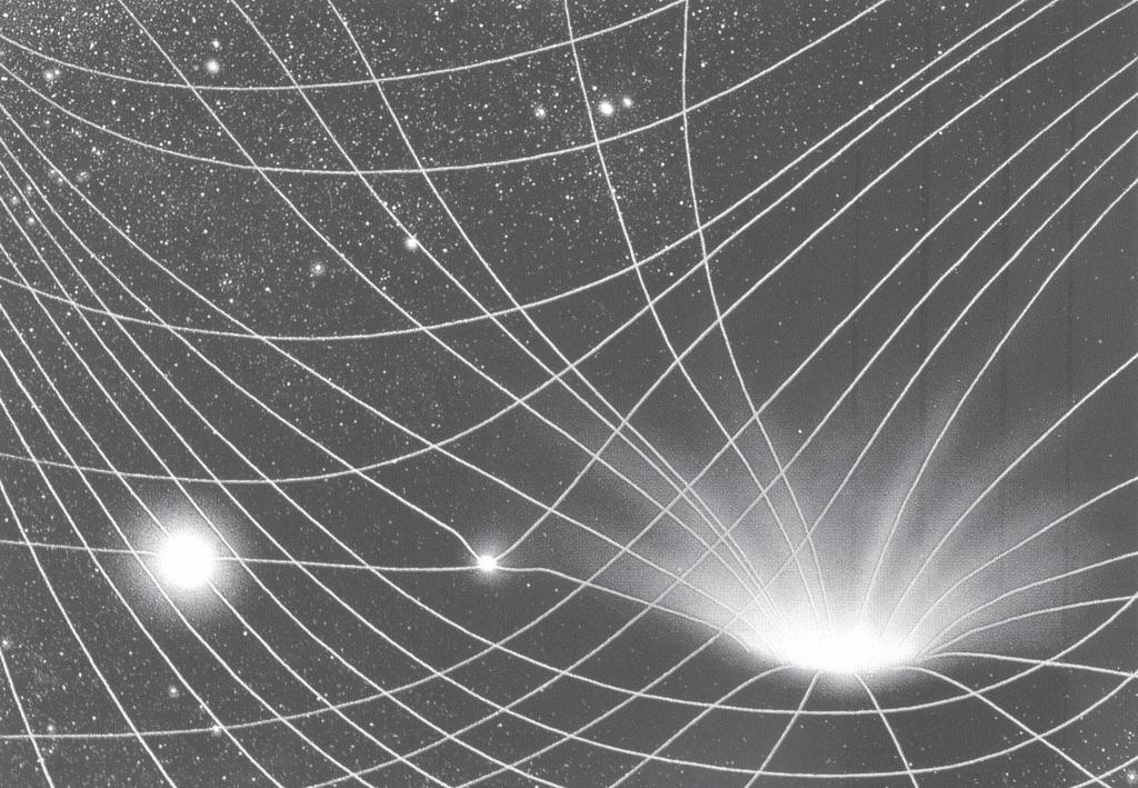 10 RELATIVITAS KHUSUS Teori relativitas menjelaskan gravitasi sebagai hasil distorsi ruang. Sumber: Ensiklopedia Iptek, PT Lentera Abadi, 005 Coba kalian perhatikan gambar di atas.