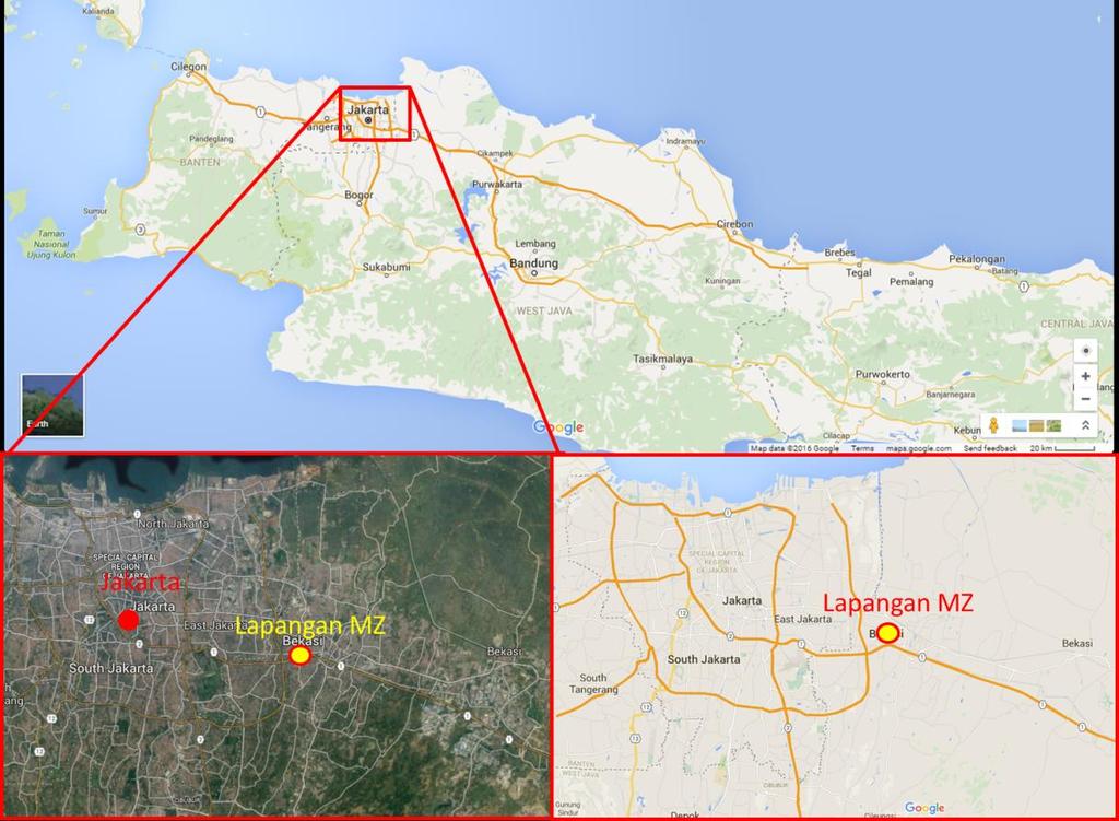 5 Gambar 1.1 Lokasi penelitian. Lapangan MZ terletak di Kabupaten Bekasi, Propinsi Jawa Barat, berjarak sekitar 30 km ke arah timur kota Jakarta. 1.5. Batasan Masalah Penulis membatasi bahasan masalah pada hal-hal sebagai berikut: 1.