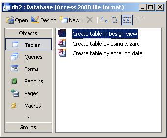 Gambar 2.12 Kotak Dialog Membuat abel 2.5.4 Membuat abel dengan Design View Design View mengizinkan pengguna untuk menentukkan sendiri fieldfield dari tabel sebelum menambahkan data kedalamnya.