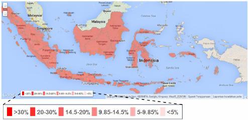 2014, No.115 24 (4) Peta Indonesia Peta Indonesia ini dilengkapi dengan tingkat persentase ketebalan warna sesuai dengan persentase keterisian data.