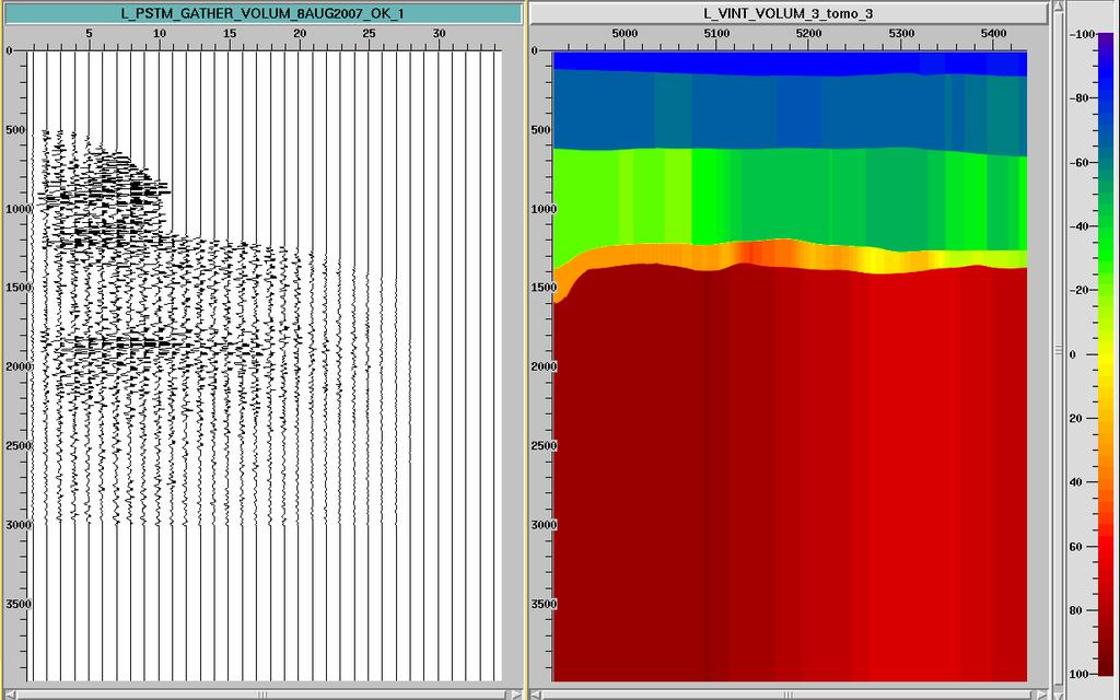 Gambar 5.2 Input Data CRP gather (kiri) dan kecepatan interval yang akan digunakan sebagai background model. 3.