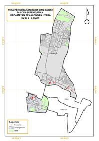 Gambar 2. Peta Persebaran Semak-semak di Kelurahan Banyurip Ageng, Kertoharjo, Jenggot, dan Kuripan Lor. Kelurahan Badengan. Lokasi penderita berada dekat dengan genangan rob.
