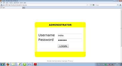 58 administrator seorang admin harus login terlebih dahulu. Tampilan halaman login admin dapat dilihat pada gambar IV.
