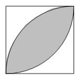 64 Soal Geometri 1. Pada Gambar dibawah, segi-4-nya adalah persegi dengan panjang sisi 1 satuan dan garis lengkungnya masing-masing adalah busur seperempat lingkaran.
