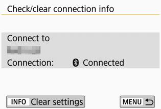 Pada layar [Bluetooth function (Fungsi Bluetooth)] (hal.19), pilih [Check/clear connection info (Periksa/hapus informasi koneksi)], kemudian tekan <0>. Tekan tombol <B>.