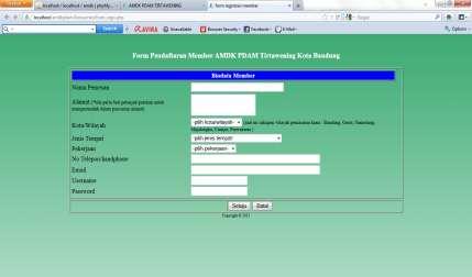 Gambar 5.Tampilan FormRegistrasi Memberpada Perancangan Website AMDK PDAM Kota Bandung b.