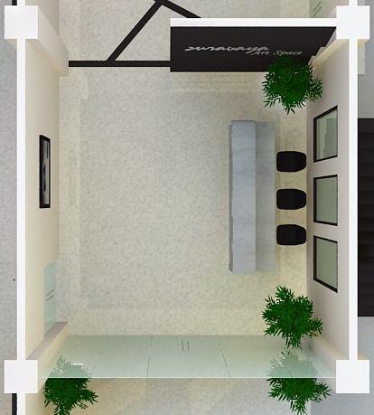 Gambar 6.11 Area Lobby (Pintu Frameless) Gambar 6.12 Area Lobby (Elemen Estetik) Lantai lobby menggunakan material granit berwarna putih dengan ukuran 40x40 cm.