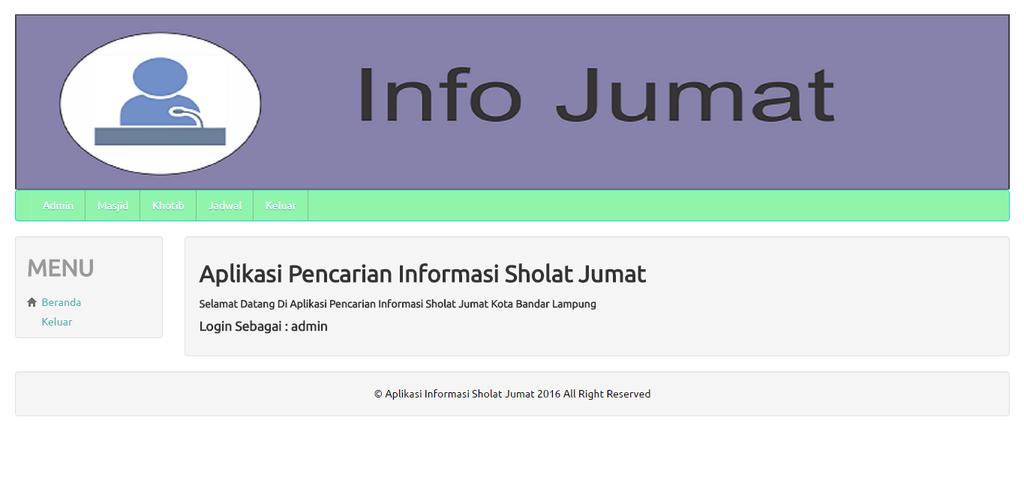 Tampilan halaman sistem informasi sholat Jumat di kota Bandar Lampung berbasis web disajikan pada Gambar 4.