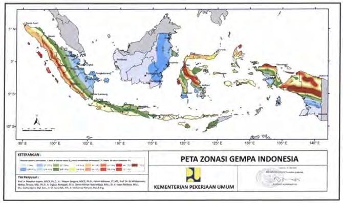 Penentuan parameter tersebut berdasarkan pada peta zonasi gempa yang dikeluarkan oleh Departemen Pekerjaan Umum. Gambar 2.