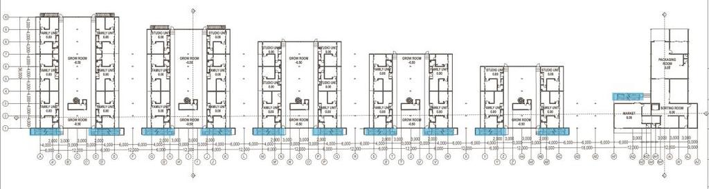 Gambar 3-11. Skema Ramp Bangunan Bangunan yang dirancang merupakan bangunan yang ramah difabel, dimana pada setiap blok massa bangunan diberi akses ramp (warna biru pada gambar).