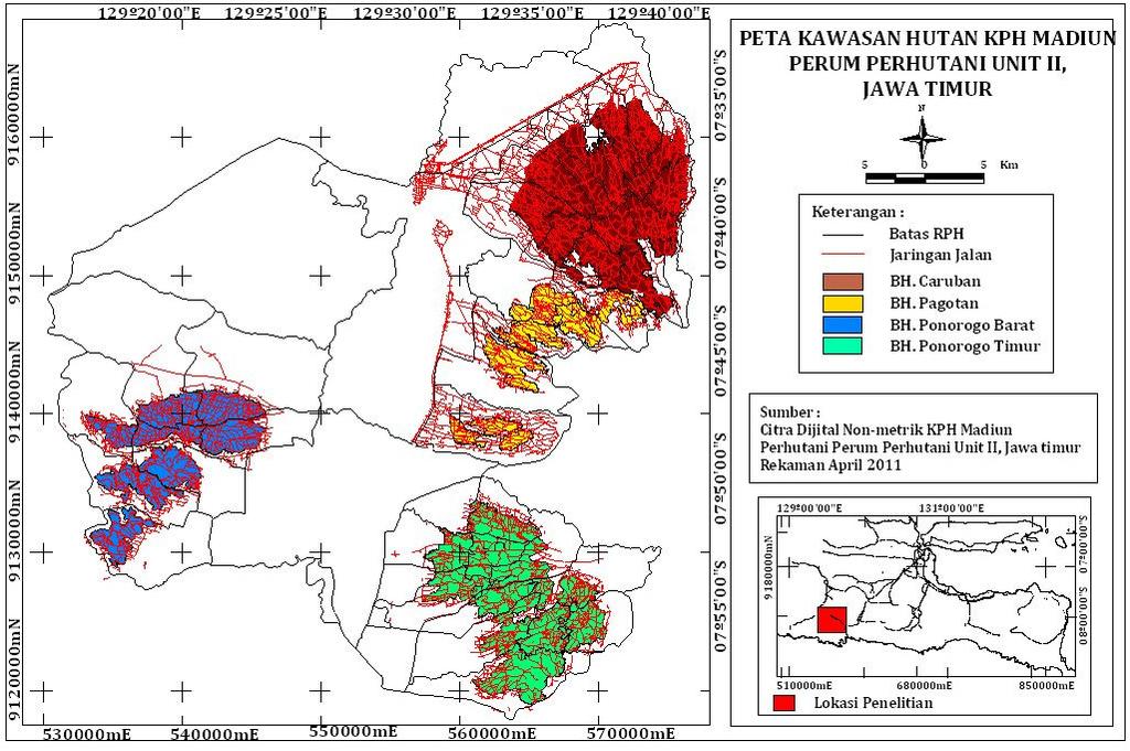 6 BAB II METODOLOGI PENELITIAN.1 Waktu dan Tepat Penelitian Gabar Peta kawasan hutan KPH Madiun Peru perhutani Unit II Jati.