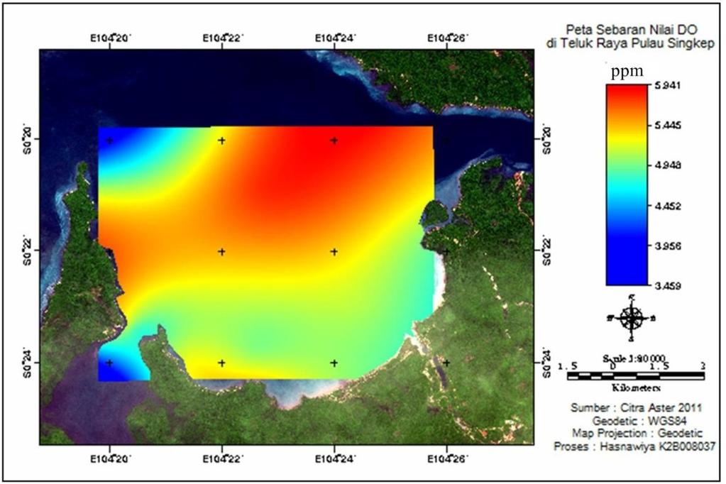 Gambar 5. Sebaran Nilai Oksigen Terlarut di Teluk Raya Pulau Singkep, Kepulauan Riau 5.