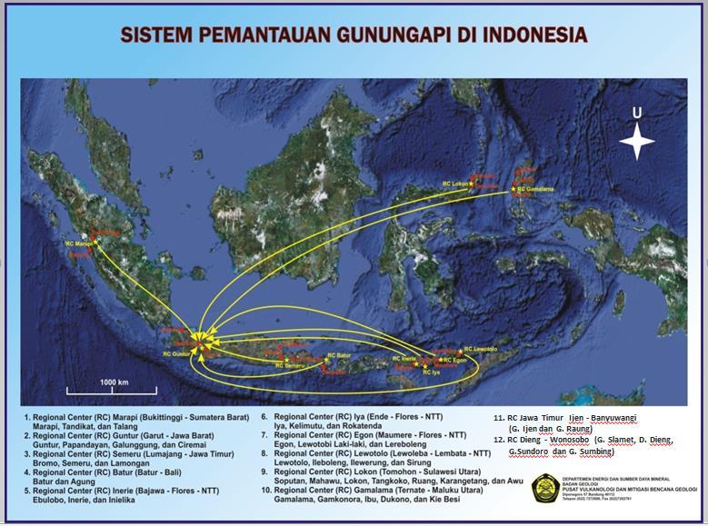 a. Mitigasi Bencana Gunungapi Berikut ini adalah sistem pemantauan gunungapi di Indonesia. Dari gambar di atas, dapat ditunjukkan bahwa setiap daerah mempunyai Regional Centre (RC).