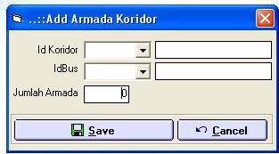 134 Pada menu armada bus ini hanya terdapat 4 buah tombol yaitu Add,Edit Delete dan Close. Sedangkan dropdown menu dan textfield berguna untuk pencarian berdasarkan field yang ada.