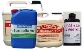bobot per ml kurang lebih 1,08 g, kadar formaldehida tidak kurang dari 34,0% dan tidak lebih dari 38,0%. Formalin merupakan larutan komersial dengan konsentrasi 10-40% dari formaldehid.