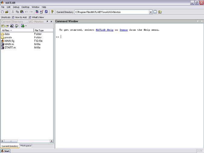 Gambar III.5 Tampilan Awal Window dalam MATLAB Setelah file START.