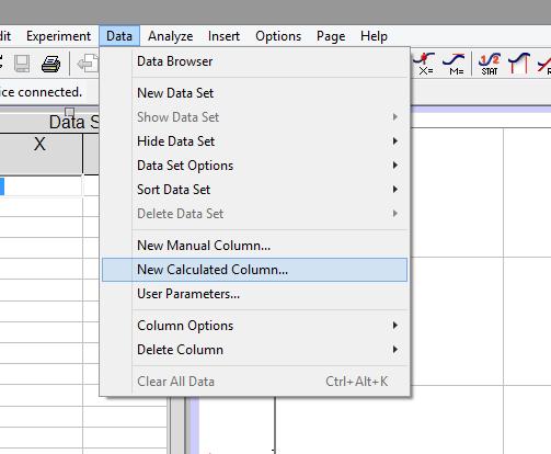 dalam Logger Pro dengan memilih sub menu New Calculated Column