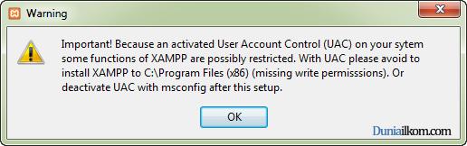 keamanan dari Windows akan menghalangi beberapa fitur dari XAMPP. Karena itu sebaiknya folder instalasi XAMPP kita pindahkan ke D:\XAMPP.