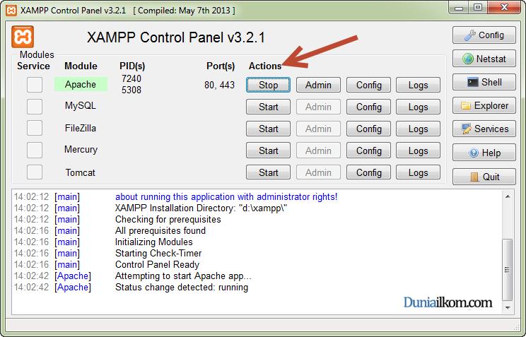 Setelah XAMPP berhasil diinstal, akan muncul layar XAMPP Control Panel.