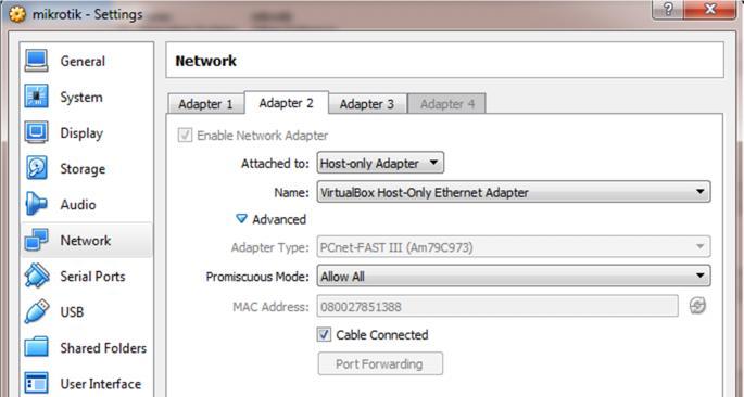 (PC host) sebagai PC yang seolah-olah terhubung dengan jaringan LAN - Pada adapter 3 pilih mode bridge kemudian pilih