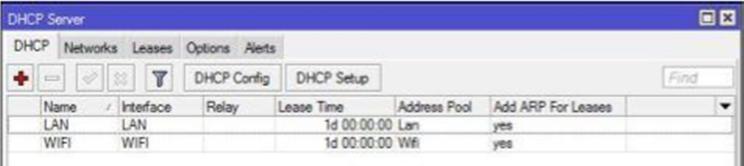 Setting DHCP-Server MikroTik Buka menu IP>>DHCP Server, kemudian klik tanda [ + ] dan masukan seperti