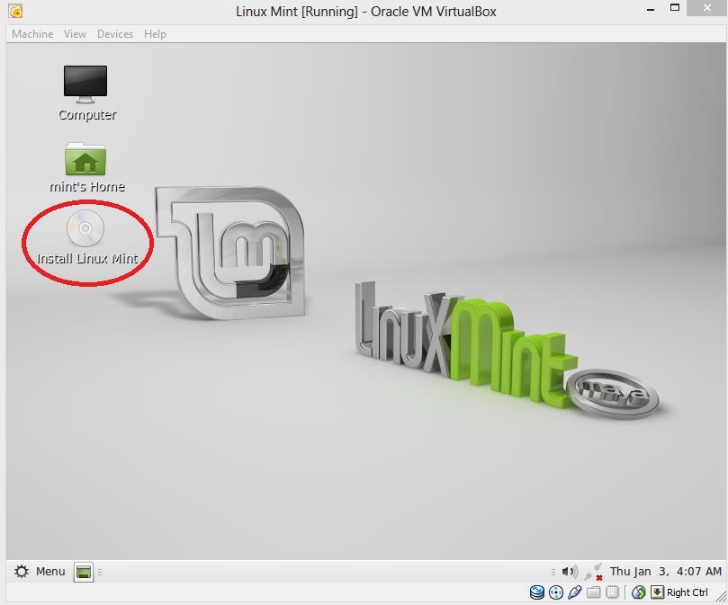 Setelah itu akan tampil desktop linux mint,klik 2 kali