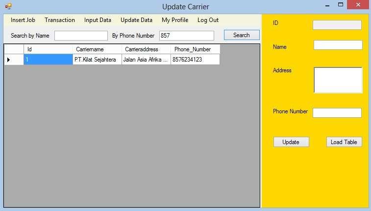 Gambar 1.11 Halaman Update Carrier By Phone Gambar 1.