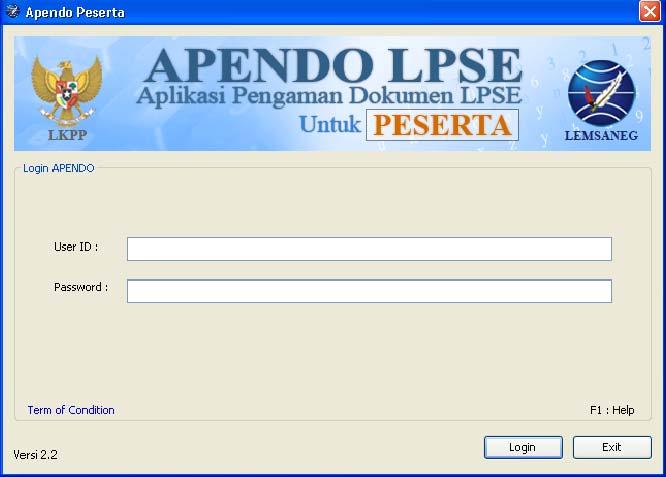 Gambar Halaman Home Penyedia Akses ke Dalam Apendo Peserta Masukkan user id dan password pada form login.