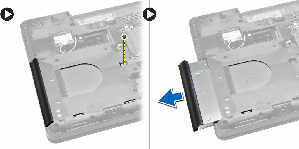 Memasang Rangka Hard Disk 1. Letakkan rangka hard disk pada tempatnya. 2. Kencangkan sekrup untuk menahan rangka hard disk. 3. Pasang: a. hard disk b. penutup bawah c. baterai 4.