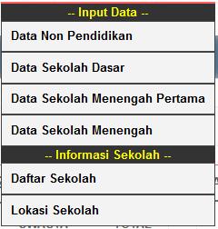 C. Menubar : Data Master Menu ini terdiri dari beberapa pilihan yang terkait dengan data master aplikasi Profil pendidikan dasar dan menengah Provinsi Kalimantan Selatan, seperti gambar dibawah ini: