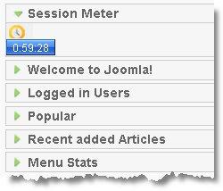 12. Hasilnya dapat dilihat di bagian agas halaman administrator Joomla!. Perlu diingat, posisi Session Meter tergantung pada pengaturan Position dalam Parameter plugin Session Meter.