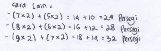 74 persegi. Namun pada hasil tes tertulis subjek S3 langsung menuliskan formula untuk menyelesaikannya tanpa menuliskan hasilnya.