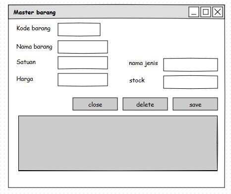 42 5. Form Master Barang Berikut tampilan dari form supplier yang berfungsi untuk input
