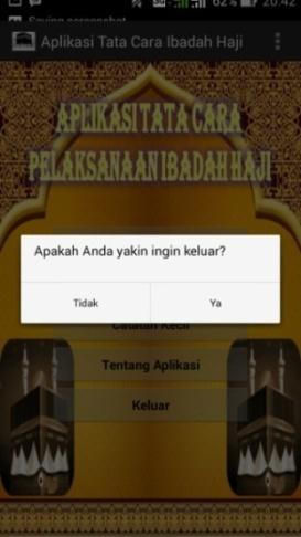 Pada dialog message tersebut akan menampilkan keterangan menu-menu yang ada pada aplikasi tata cara ibadah haji.