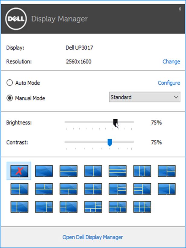 Menggunakan Dialog Pengaturan Cepat Kotak dialog Pengaturan Cepat dapat dibuka dengan mengklik ikon baki notifikasi Dell Display Manager.